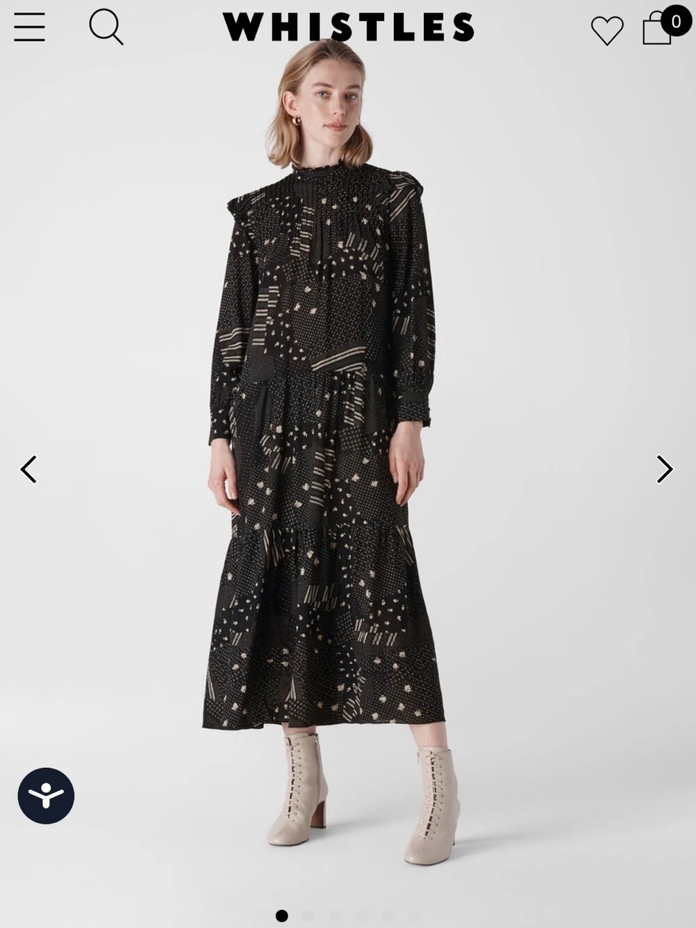 WHISTLES Black Ona Patchwork Print Dress Size 4